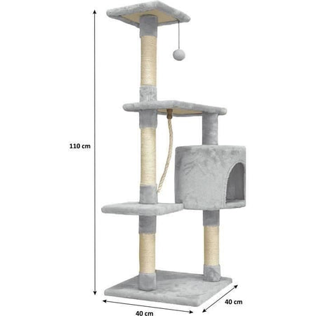 PALOMA Tiragraffi grigio 40 x 40 x 114 cm - 3 piattaforme, 1 corda, 1 nicchia, tiragraffi
