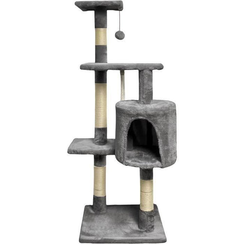 PALOMA Tiragraffi grigio scuro 40 x 40 x 114 cm - 3 piattaforme, 1 corda, 1 nicchia, tiragraffi