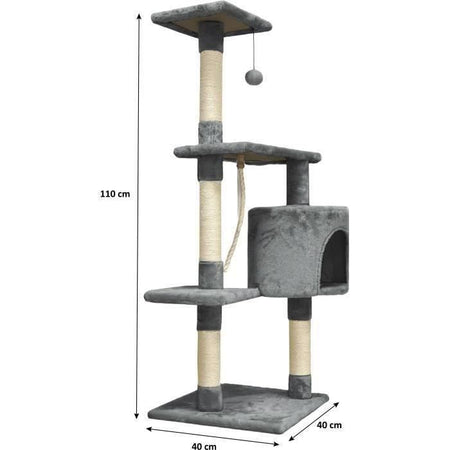 PALOMA Tiragraffi grigio scuro 40 x 40 x 114 cm - 3 piattaforme, 1 corda, 1 nicchia, tiragraffi