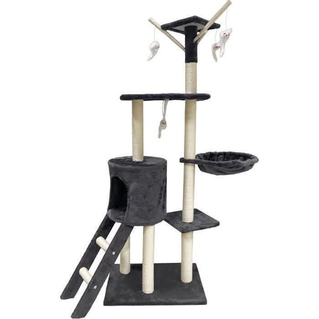 JIPSY Tiragraffi grigio scuro 79 x 34 x 138 cm - 3 piattaforme, 1 trespolo, 1 cuccia, 1 scala, tiragraffi