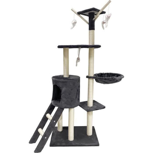 JIPSY Tiragraffi grigio scuro 79 x 34 x 138 cm - 3 piattaforme, 1 trespolo, 1 cuccia, 1 scala, tiragraffi