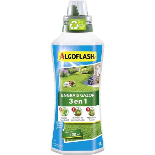 Fertilizzante liquido per prato 3 in 1 - Algoflash - Concentrato da 1 L