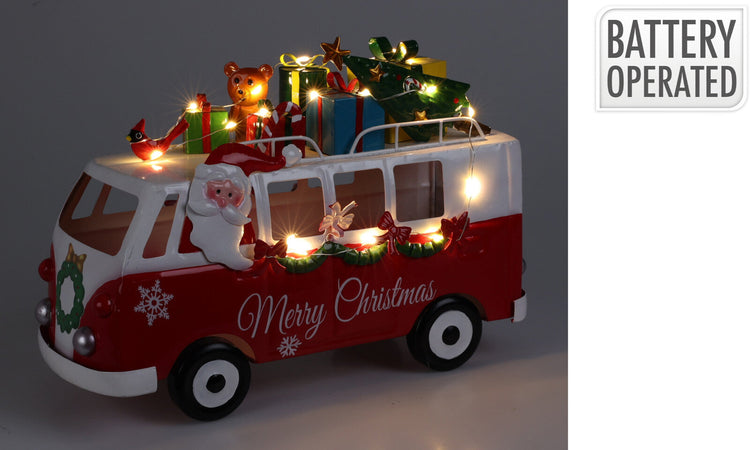Bus di natale in metallo con regali e luci led per decorazioni natalizie