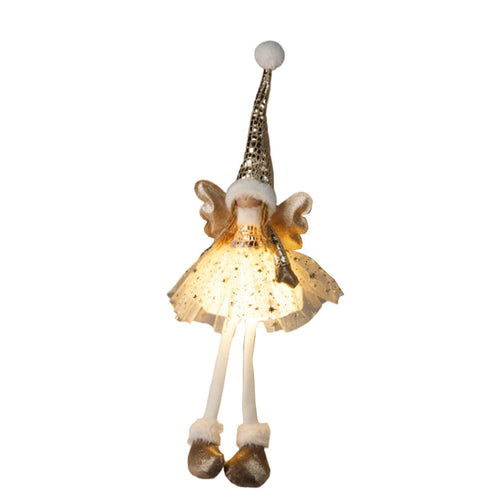 Angelo decorativo color oro in poliestere con luce Led per decorazioni natalizie