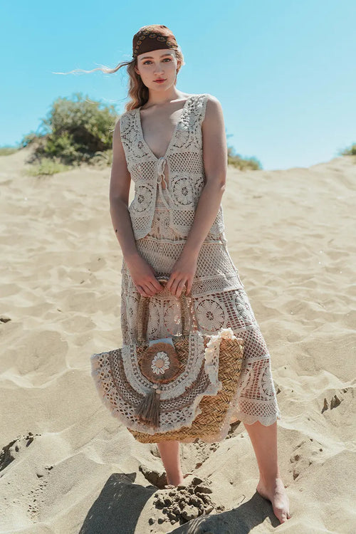 AMOSA | Gonna midi in pizzo traforato a fiori