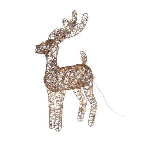 Renna in piedi colore oro con luce Led per decorazioni natalizie h 40 cm