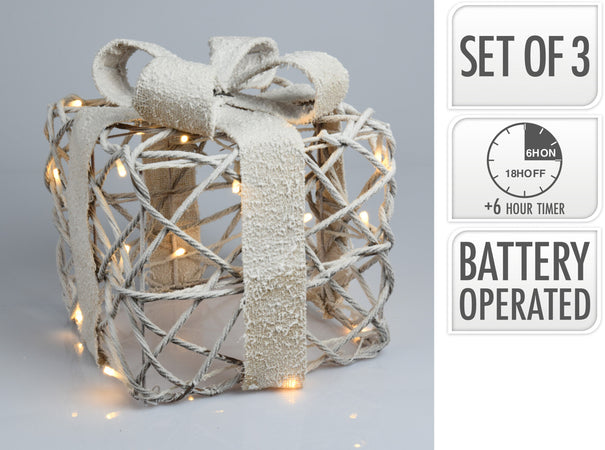Pacchi regalo natalizi con LED luminosi, decorazione natalizia set da 3
