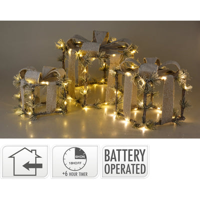 Pacchi regalo natalizi con luce LED, decorazione per interno ed esterno, set da 3