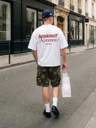 ANXIETY - T-Shirt Bianca Boxy Fit 100% Cotone Made in Italy