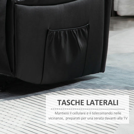 AOS57 Poltrona Relax Reclinabile Tasche Laterali, 100x89x100cm, Nera