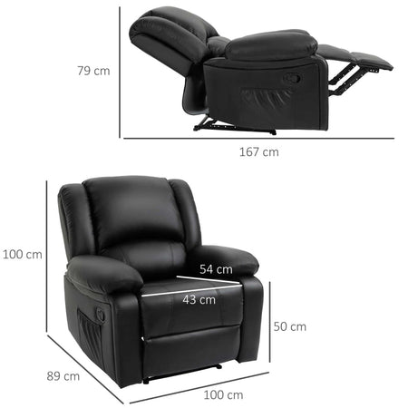 AOS57 Poltrona Relax Reclinabile Tasche Laterali, 100x89x100cm, Nera