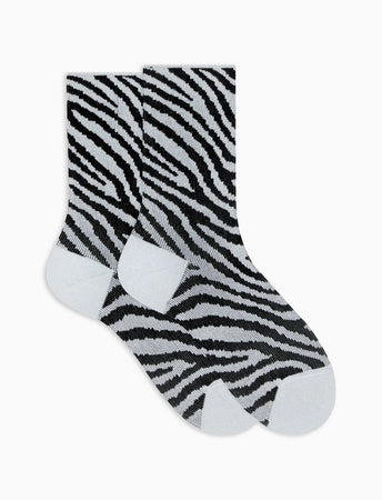 Gallo Calze donna corte cotone fantasia zebrato lurex bianco