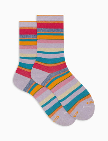 Gallo Calze donna corte cotone righe multicolor lurex viola
