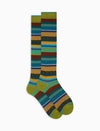Gallo Calze uomo lunghe cotone fantasia mix righe e pois verde
