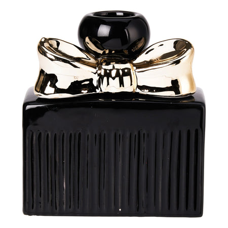 Portacandela profumo in ceramica nero per decorazione ambienti h 11 cm