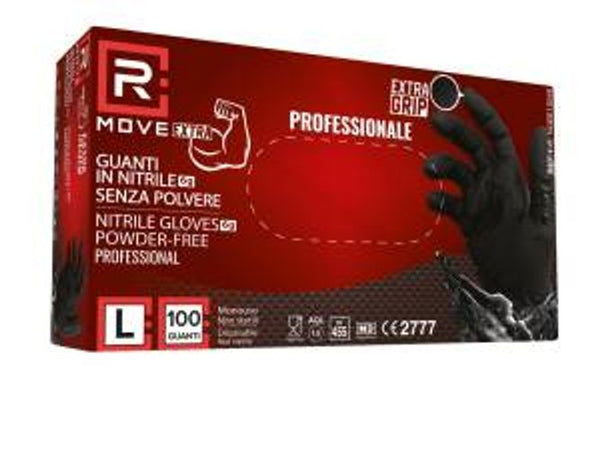 RMove 1Conf. da 100pz Tg.L 6gr da Lavoro - Guanti Nitrile Nero Senza Polvere
