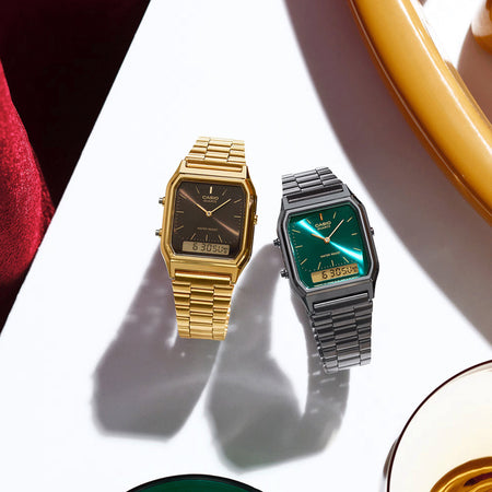 CASIO VINTAGE Mod. EDGY COLLECTION GUN METAL - EMERALD GREEN