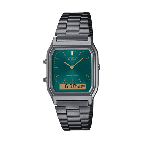 CASIO VINTAGE Mod. EDGY COLLECTION GUN METAL - EMERALD GREEN