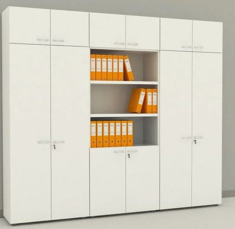 Libreria da ufficio in legno di vario colore con piani e ante battenti cm. 90x45,8x200h