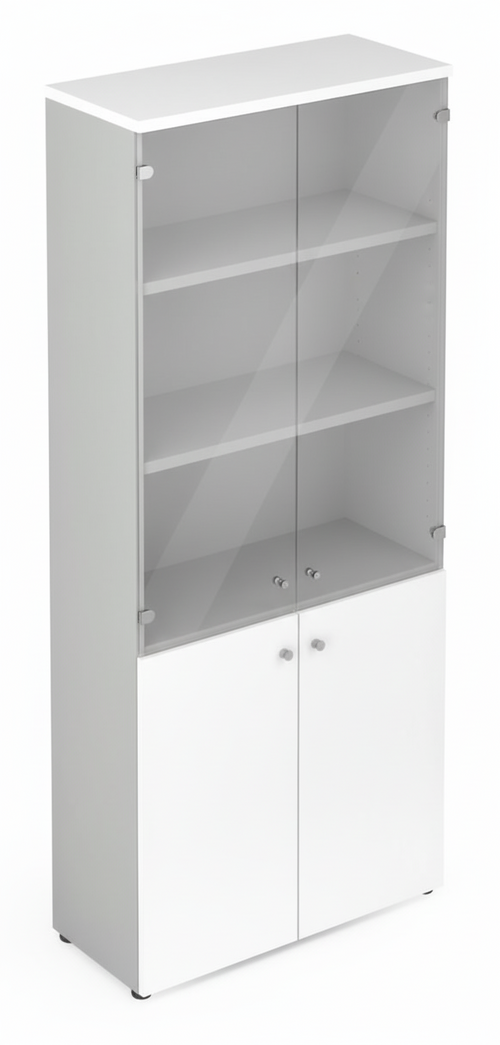 Armadio per ufficio ante battenti in melaminico e vetri cm. 90x45,8x200h