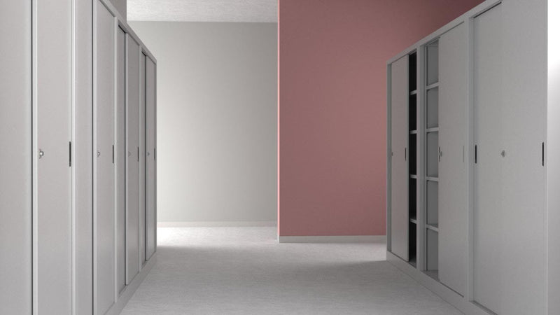 Armadio metallico per ufficio con ante scorrevoli in melaminico cm. 150x45x200h