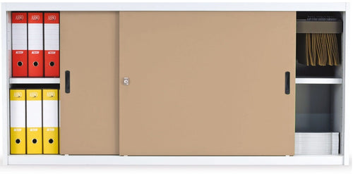 Armadio archiviazione basso con ante scorrevoli in legno per ufficio cm. 180x45x90h