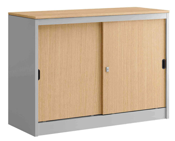 Armadio metallico scorrevole con ante in melaminico da ufficio cm. 120x45x69h