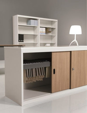 Armadio metallico scorrevole con ante in melaminico da ufficio cm. 120x45x69h
