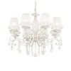 Lampadario Shabby Chic Grace Metallo Bianco 8 Luci Diffusori Bianchi
