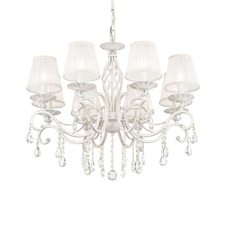 Lampadario Shabby Chic Grace Metallo Bianco 8 Luci Diffusori Bianchi