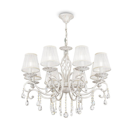 Lampadario Shabby Chic Grace Metallo Bianco 8 Luci Diffusori Bianchi