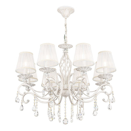 Lampadario Shabby Chic Grace Metallo Bianco 8 Luci Diffusori Bianchi