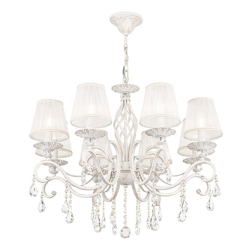 Lampadario Shabby Chic Grace Metallo Bianco 8 Luci Diffusori Bianchi