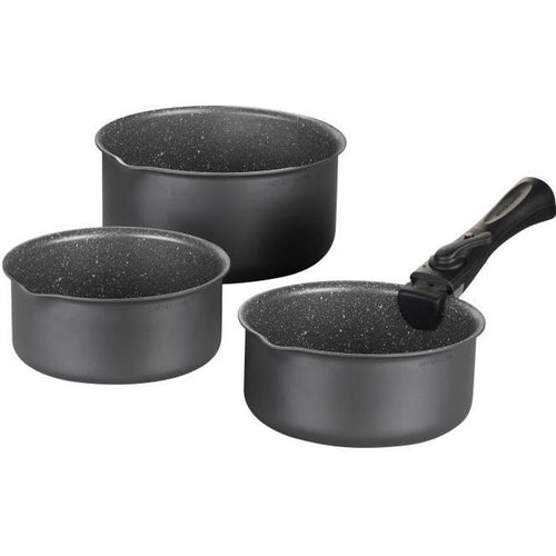 Arthur Martin AM777GM Batteria da cucina Set di 3 padelle - Matt Grey 16-18-20 cm + 1 manico rimovibile - Tutte le luci inclusa l'induzione
