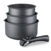 Arthur Martin AM777GM Batteria da cucina Set di 3 padelle - Matt Grey 16-18-20 cm + 1 manico rimovibile - Tutte le luci inclusa l'induzione