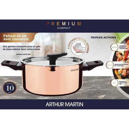 Forno olandese da 24 cm - ARTHUR MARTIN - AM945GT - 3 strati tripla azione: rame, alluminio, acciaio inox - Tutte le fonti di calore compresa induzione