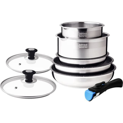 Arthur Martin AM2493 Batteria da cucina a 8 parti - acciaio inossidabile - manico rimovibile - tutte le luci inclusa l'induzione