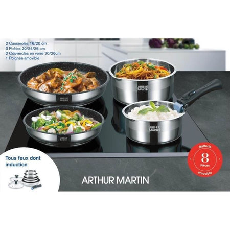 Arthur Martin AM2493 Batteria da cucina a 8 parti - acciaio inossidabile - manico rimovibile - tutte le luci inclusa l'induzione