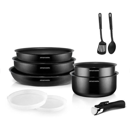 Batteria di cottura 10 camere Arthur Martin - Aluminio - Tutte le luci tranne l'induzione - nero