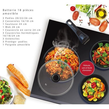 Pentole - Tutte le fonti di calore compresa induzione - ARTE & CUCINA - AC1824 - Alluminio - 18 pezzi - Antiaderente - Manico removibile