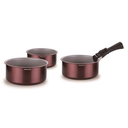 Set di 3 pentole - ARTHUR MARTIN - AM1088 - Tutte le fonti di calore compresa induzione - 16/18/20 cm + 1 manico removibile - Alluminio