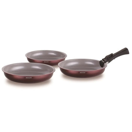 Set di 3 padelle - ARTHUR MARTIN - AM8866 - Tutte le fonti di calore compresa induzione - 20/24/28 cm + 1 manico - Alluminio - Rivestimento in ceramica