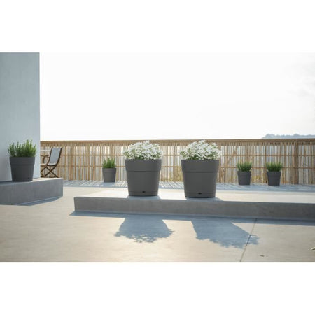Barattolo di fiori e capri rotondo rotondo - plastica - serbatoio dell'acqua - diametro 30 cm - grigio chiaro - artevasi