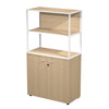 Libreria a 2 vani con struttura metallica sovrapposta ad armadio basso completo di ante battenti cm. 90x46x165h