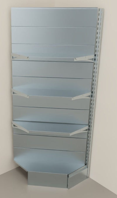 Modulo aggiuntivo zincato ad angolo per scaffalatura da negozio di cm. 70x70x200h
