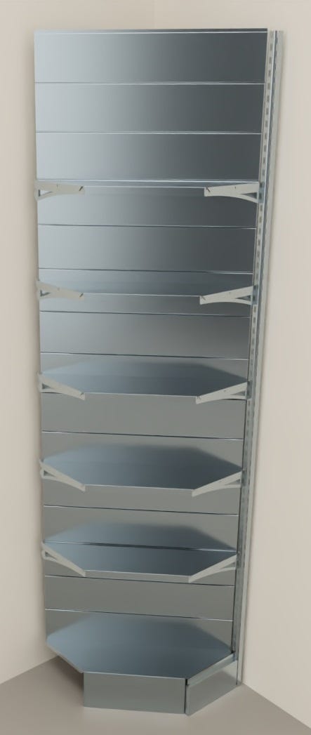 Modulo aggiuntivo per scaffale zincato ad angolo a piani con mensole di cm. 70x70x300h