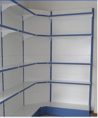 Modulo aggiuntivo scaffale verniciato in metallo ad angolo per negozi di cm. 70x70x250h