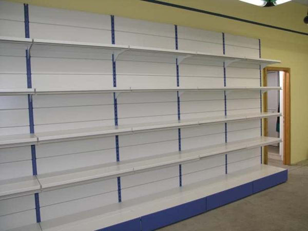 Modulo aggiuntivo scaffale ad angolo verniciato in metallo per arredare negozi di cm. 70x70x300h