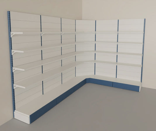 Modulo aggiuntivo scaffale ad angolo verniciato in metallo per arredare negozi di cm. 70x70x300h