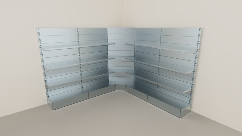 Modulo aggiuntivo zincato scaffale ad angolo per negozio di cm. 70x70x200h